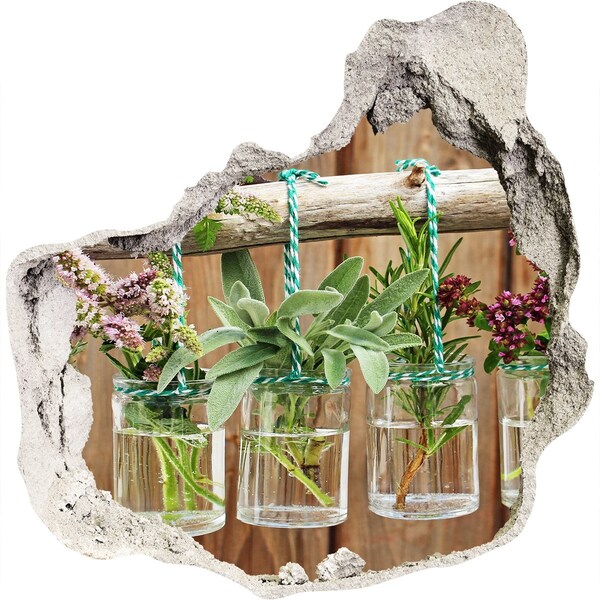 3D wall hole wallpaper Herb garden in jars