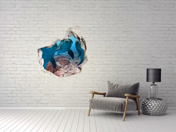 Hole in the wall decal Dolphins in a coral reef