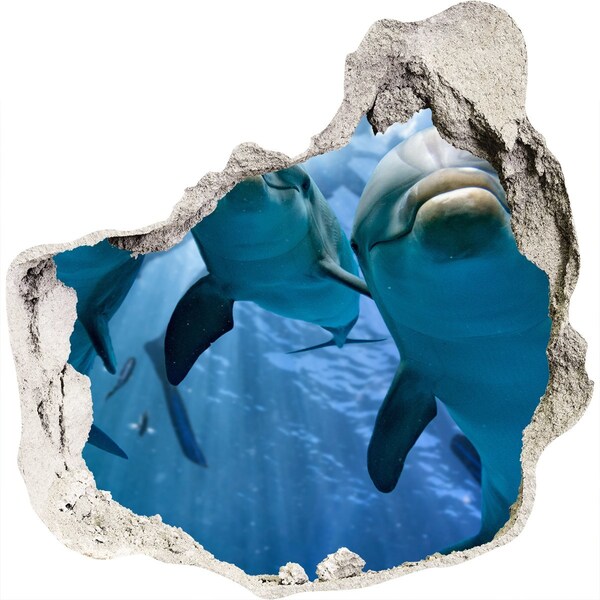 Hole in the wall decal Underwater world with dolphins