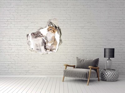 3D wall hole wallpaper The cat world behind the wall