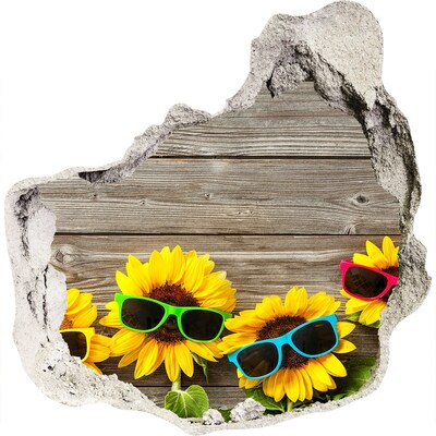 Hole wall sticker Sunflowers in sunglasses
