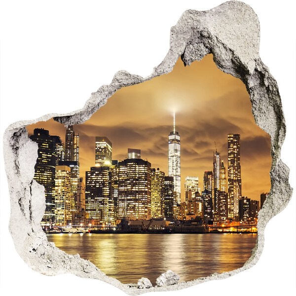 Hole wall sticker New York skyline at night