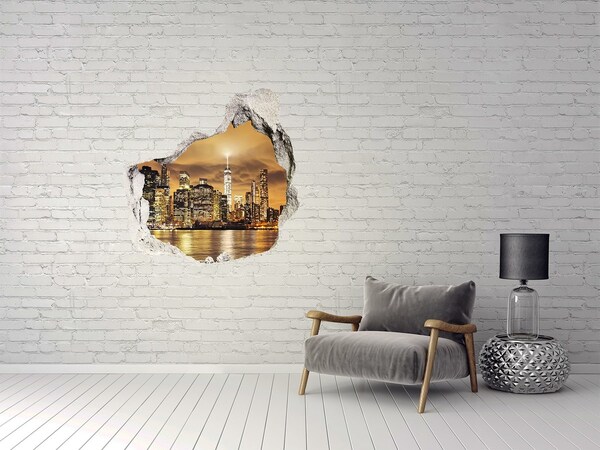 Hole wall sticker New York skyline at night