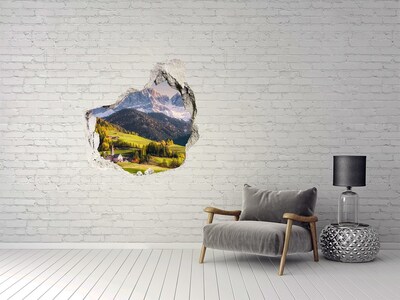 3D wall hole A mountain valley with a picturesque village