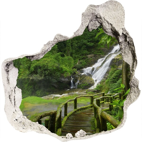 Hole wall sticker Tropical waterfall in the jungle