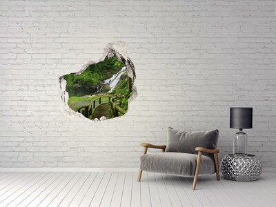 Hole wall sticker Tropical waterfall in the jungle