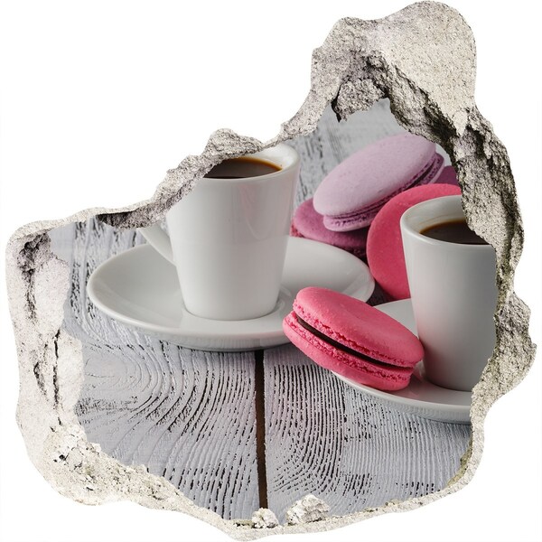 3D wall hole Coffee paradise with macaroons