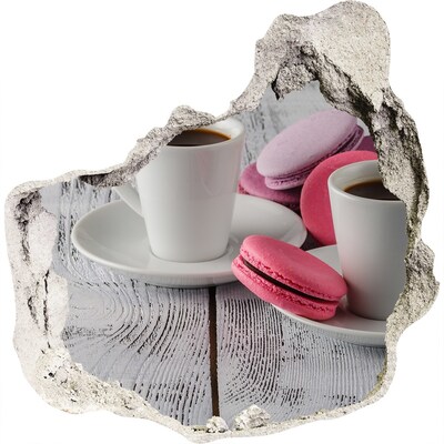 3D wall hole Coffee paradise with macaroons