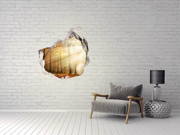 Hole wall sticker Golden forest in the sun's rays