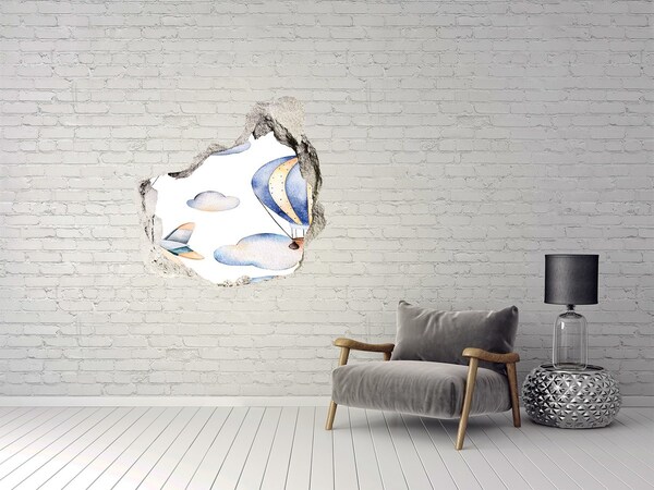 3D wall hole wallpaper Planes and balloons