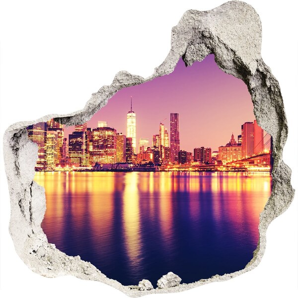 Hole wall sticker New York at dusk