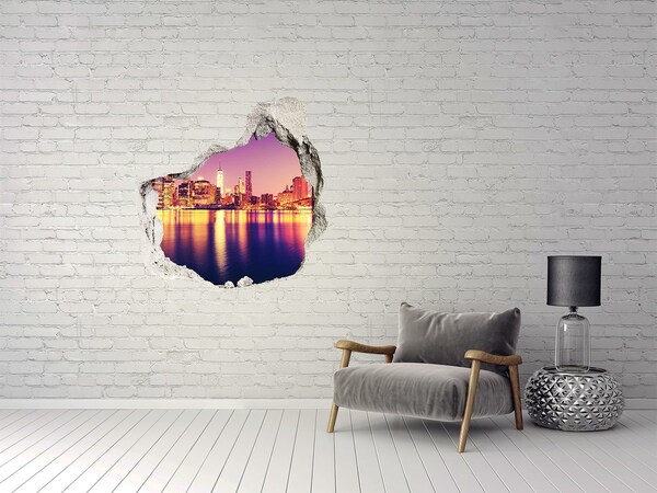 Hole wall sticker New York at dusk