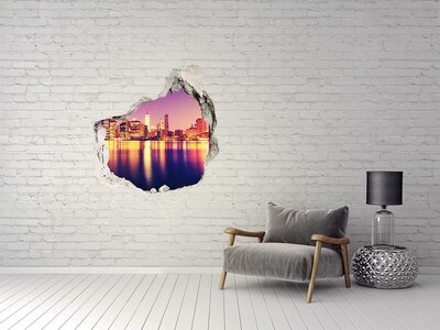 Hole wall sticker New York at dusk