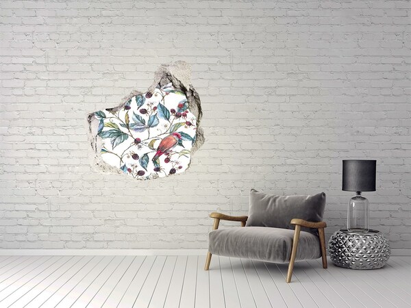 3D wall hole wallpaper Blackberry and birds