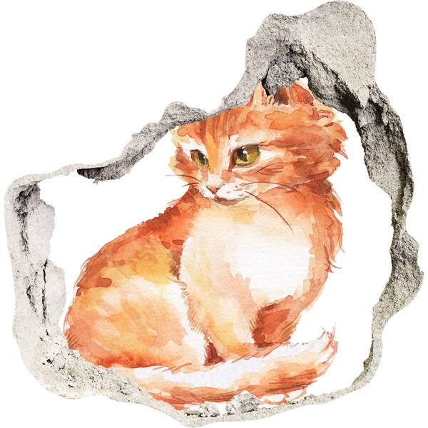 Hole wall sticker Red Cat