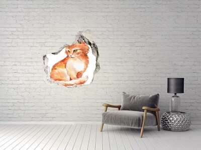 Hole wall sticker Red Cat