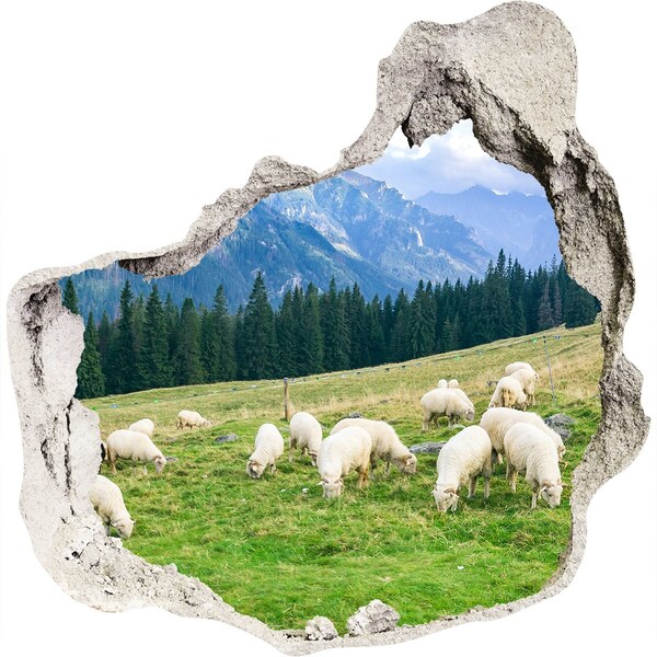 Hole in the wall decal Mountain landscape with sheep