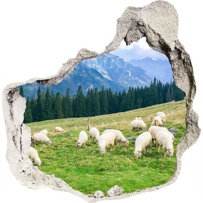 Hole in the wall decal Mountain landscape with sheep