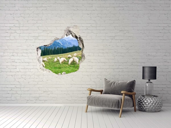 Hole in the wall decal Mountain landscape with sheep
