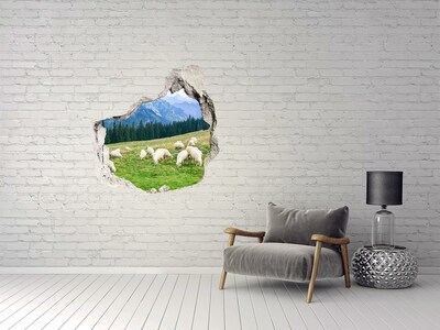 Hole in the wall decal Mountain landscape with sheep