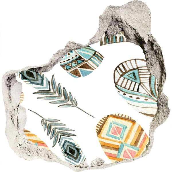 Hole in the wall sticker Ethnic feathers