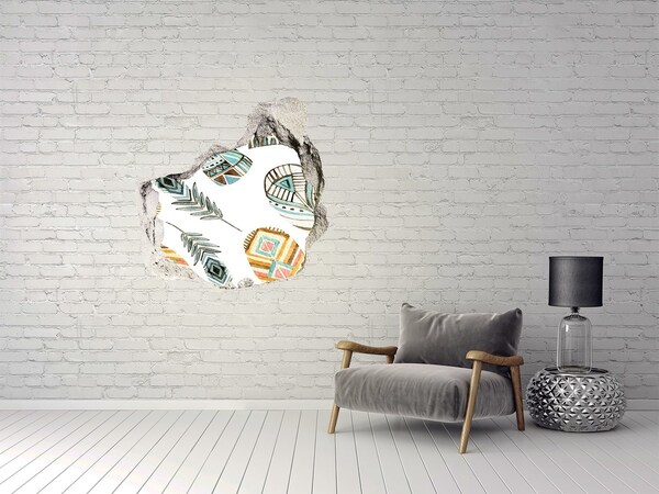 Hole in the wall sticker Ethnic feathers