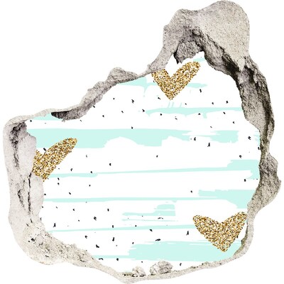 Hole in the wall decal Golden hearts