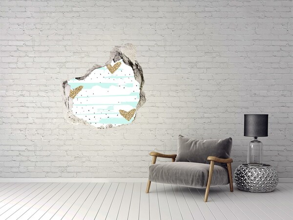 Hole in the wall decal Golden hearts