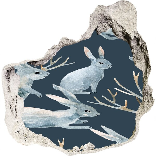 Hole in the wall decal Rabbits in winter