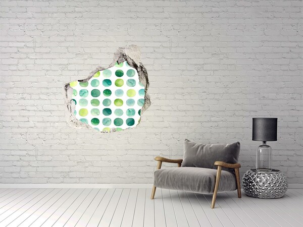 Hole in the wall sticker Green dots on the wall background