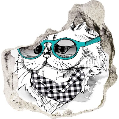 Hole in the wall decal Cat with glasses