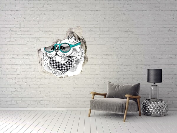 Hole in the wall decal Cat with glasses