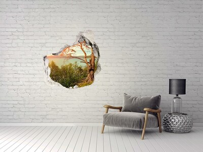 3D wall hole wallpaper View of the lake with a tree