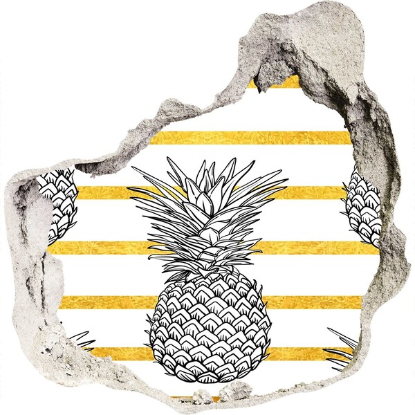 Hole wall sticker Pineapple on a background of gold stripes
