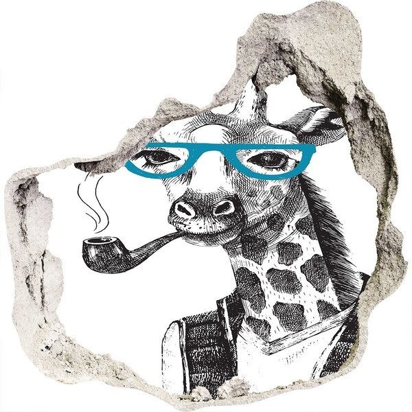 Hole wall sticker Giraffe with Glasses and Pipe