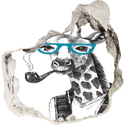 Hole wall sticker Giraffe with Glasses and Pipe