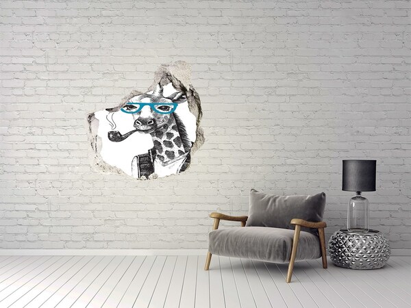 Hole wall sticker Giraffe with Glasses and Pipe