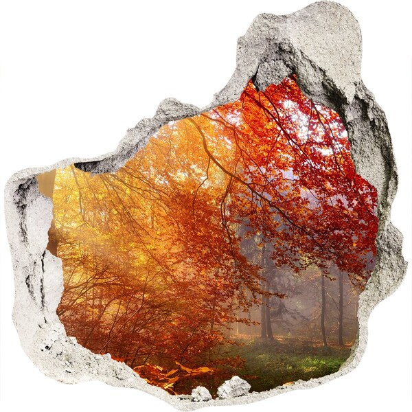 3D wall hole Golden autumn in the forest