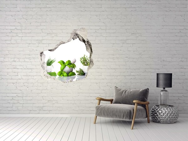 3D wall hole Green garden with herbs