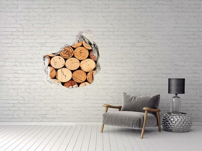 3D wall hole wallpaper Wine corks behind the wall