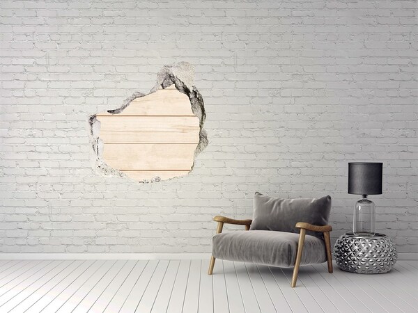 Hole wall sticker A damaged wall with a wooden floor