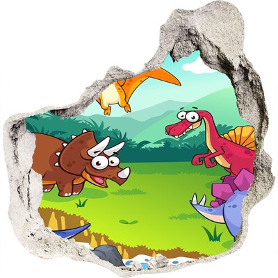 Hole in the wall decal Dinosaurs in a prehistoric landscape