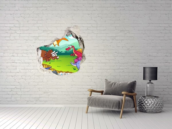 Hole in the wall decal Dinosaurs in a prehistoric landscape