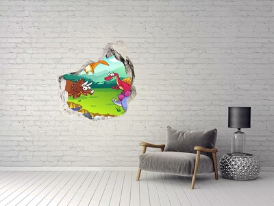 Hole in the wall decal Dinosaurs in a prehistoric landscape