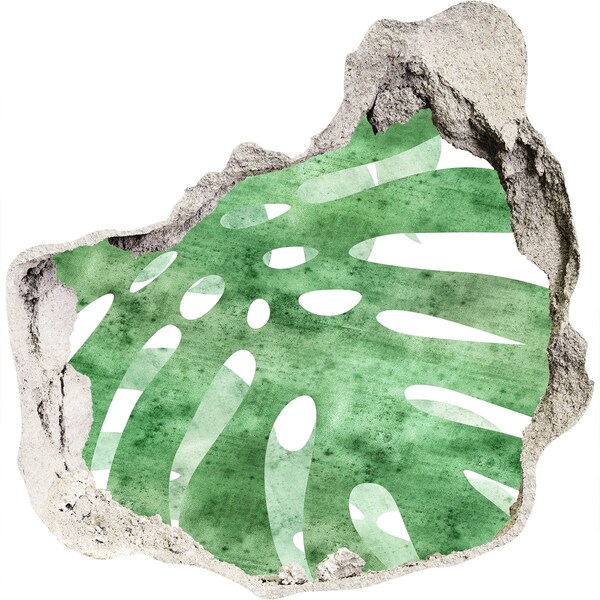 3D wall hole wallpaper Green leaf in a damaged wall