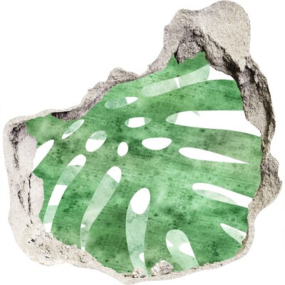 3D wall hole wallpaper Green leaf in a damaged wall