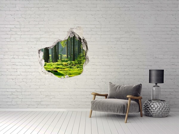 3D wall hole wallpaper Green forest in the sun's rays