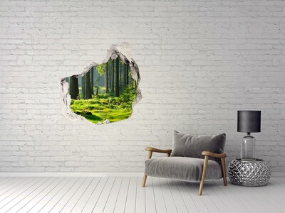 3D wall hole wallpaper Green forest in the sun's rays
