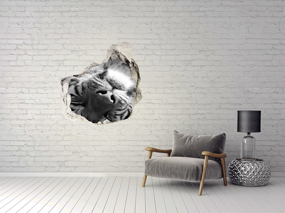 3D wall hole wallpaper Sleepy Tiger