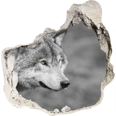 3D wall hole wallpaper Gray wolf